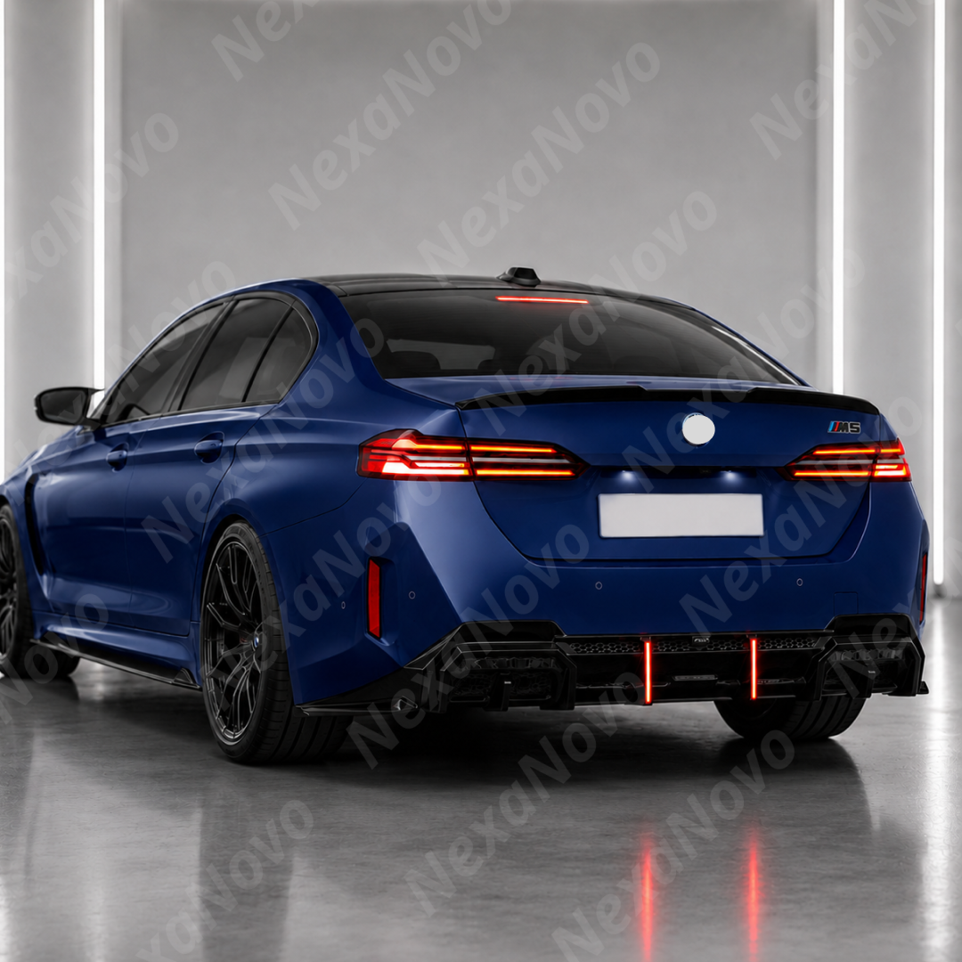 Direct rear view highlighting the elevated GT-style silhouette of the NexaNovo VTEN wing on the G60 trunk lid