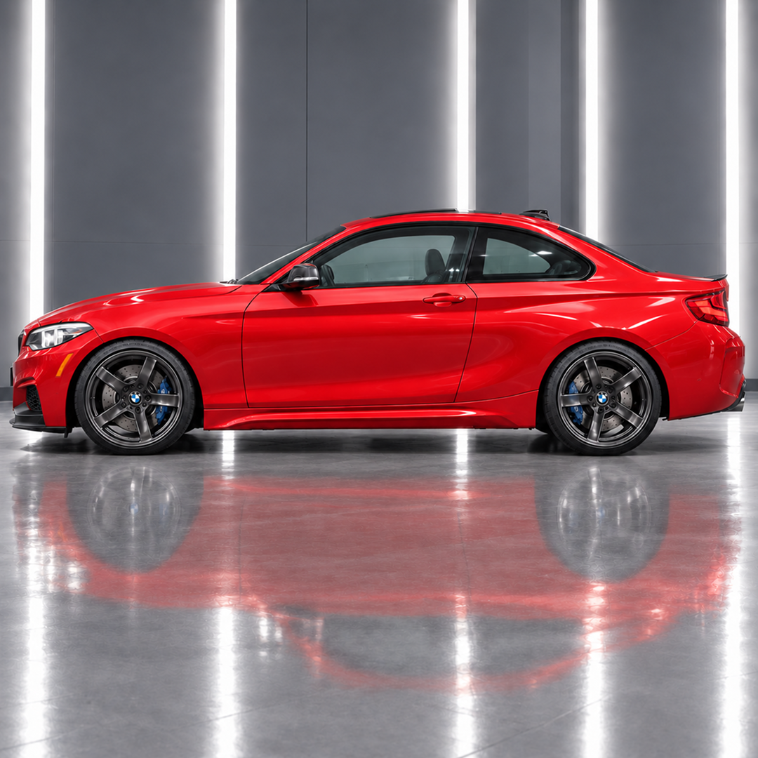 Direct side profile showcasing the sculpted M2-inspired muscular aero lines and wider lower rocker stance