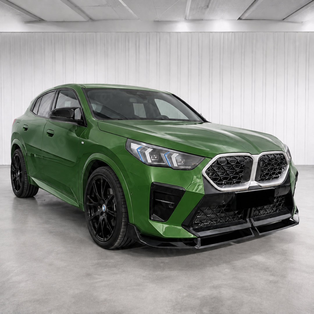 Direct front-facing view showcasing the aggressive lower stance of the NexaNovo front lip on the X2 U10