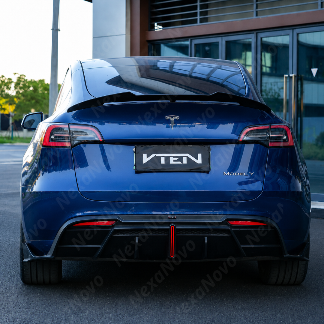 Direct rear view highlighting the aggressive vertical aero fins and central F1-style LED third brake light by NexaNovo