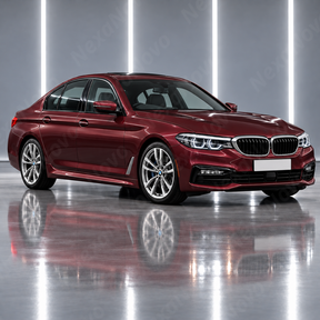 The completed motorsport-inspired exterior stance of a 2017-2023 BMW G30 5-Series with full M-Tech side panels