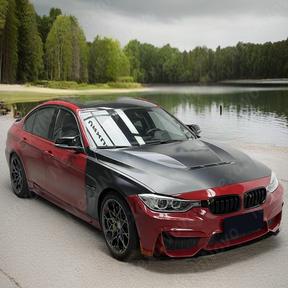 NexaNovo custom-fit carbon fiber front vented hood for 2018 BMW 328d F30