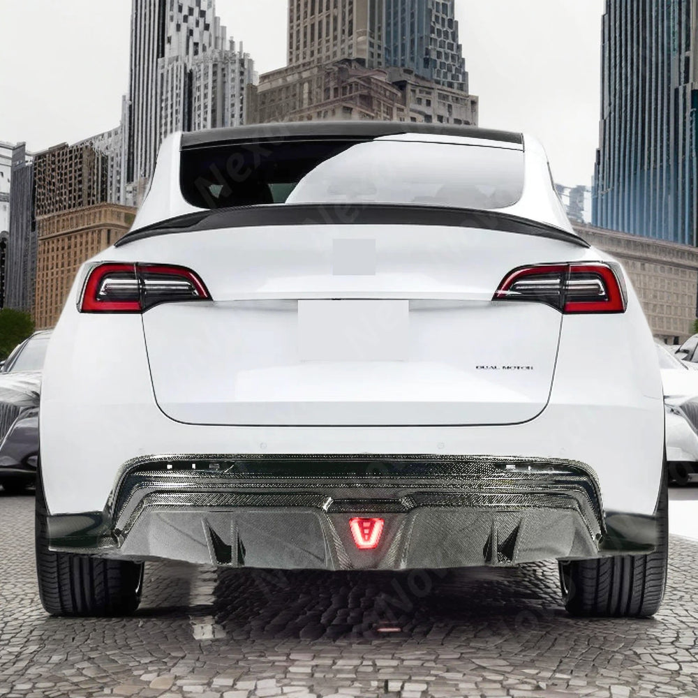 Tesla Model Y Rear Design Fits Tesla Model Y (2020-2025) Real Carbon Fiber Rear Bumper Diffuser W ...