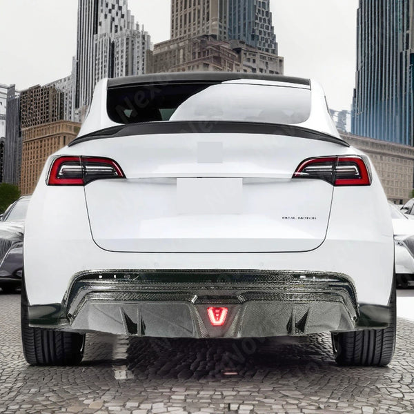 Fits Tesla Model Y (2020-2025) Real Carbon Fiber Rear Bumper Diffuser W ...