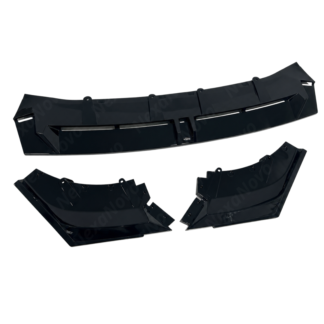 Close-up showing the precision edge-to-edge alignment where the lip mounts to the factory G60 lower bumper