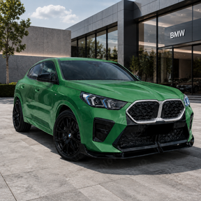 Reflective UV-resistant high-gloss top coat on the NexaNovo front splitter under outdoor sunlight