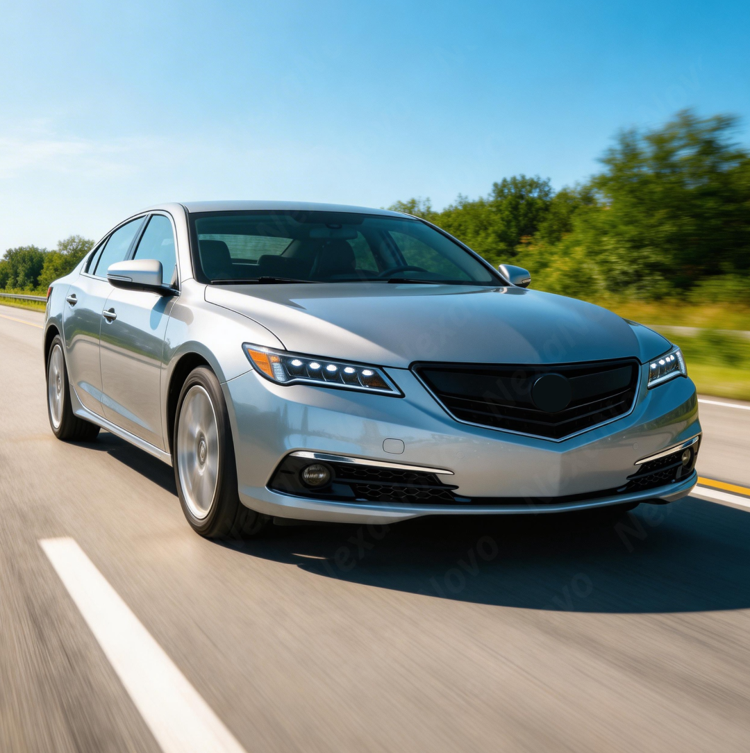 Direct front-facing view of the NexaNovo executive gloss black grille for 2015-2017 Acura TLX