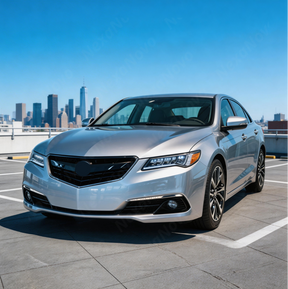 Full 3/4 view of a 2016 Acura TLX featuring the NexaNovo gloss black grille upgrade
