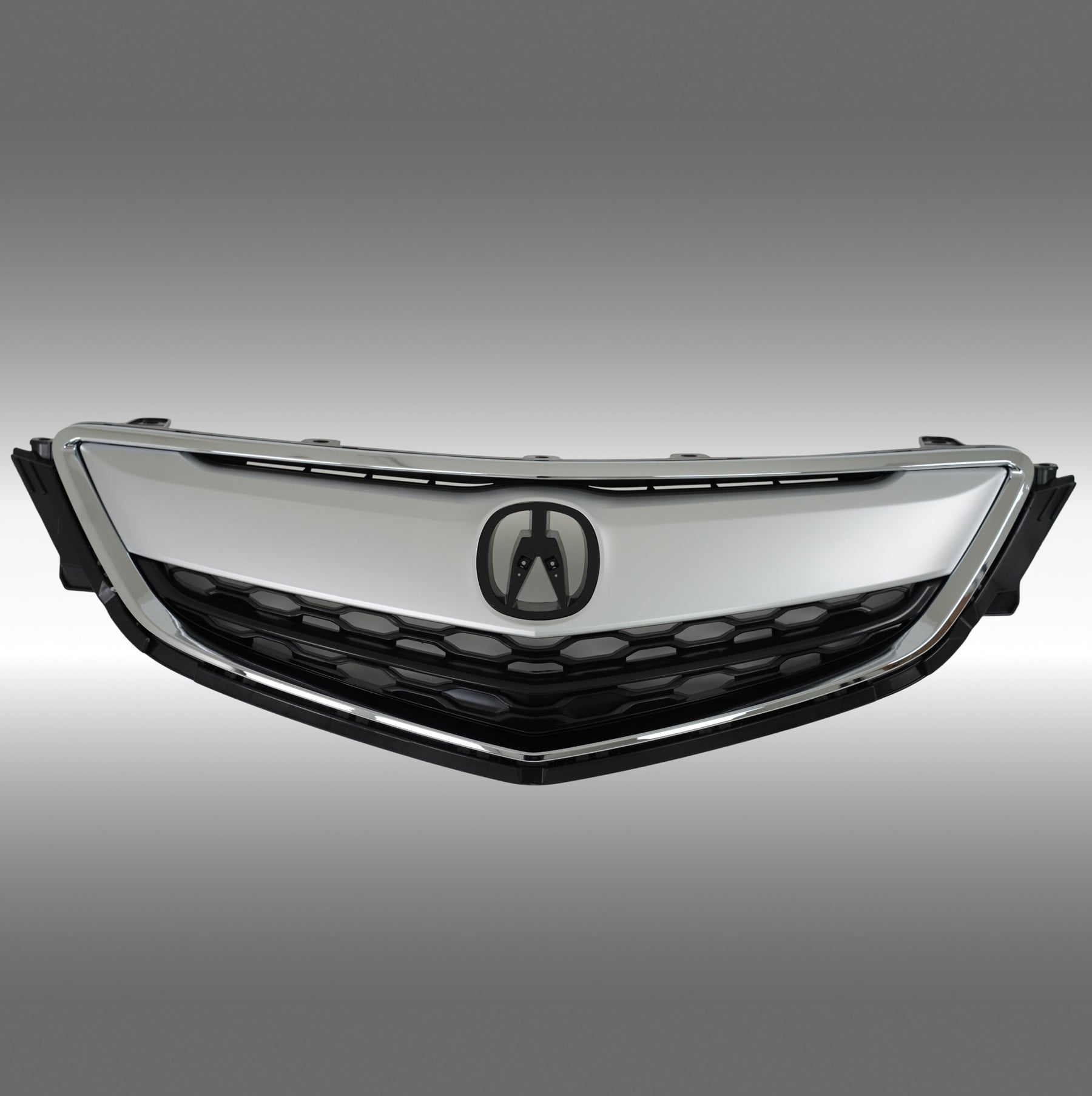 Standalone view of the uninstalled NexaNovo silver front bumper grille for Acura TLX