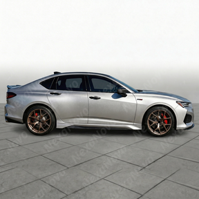 Precision fitment shot of the carbon side skirt along the Acura TLX chassis line