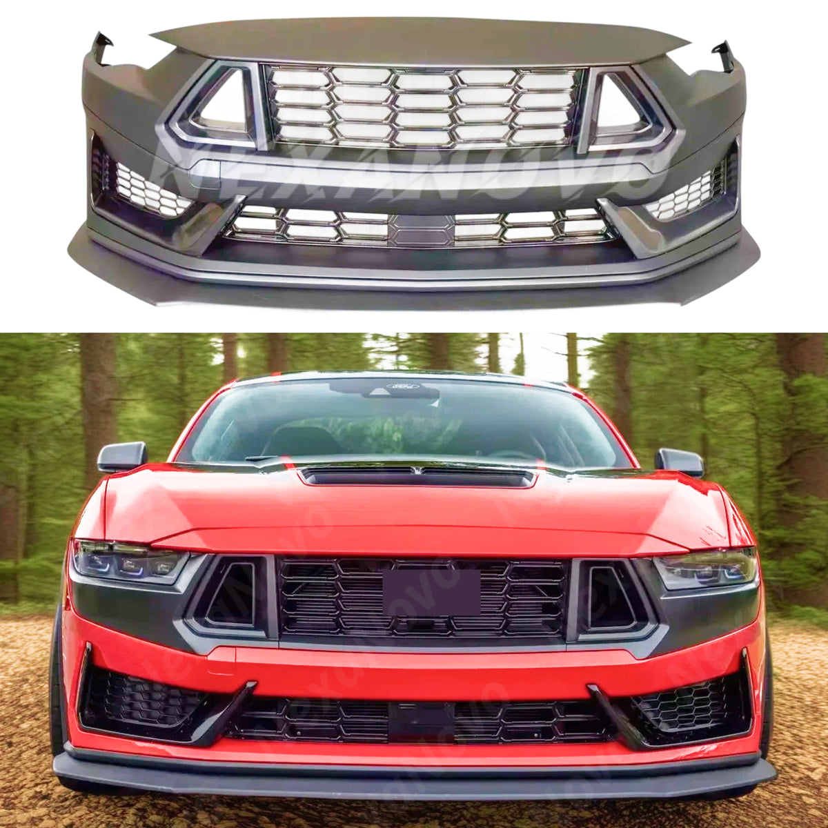 Stylish Dark Horse Style Rear Bumper and Front Lip Cover for Ford Mustang GT Convertible 2024. NexaNovo.
