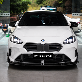 Reflective UV-resistant high-gloss top coat on the VTEN front splitter under outdoor sunlight