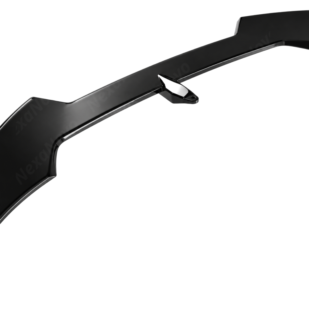 Track-focused stance of the NexaNovo VTEN gloss black spoiler accenting a Brooklyn Grey 2026 BMW F74