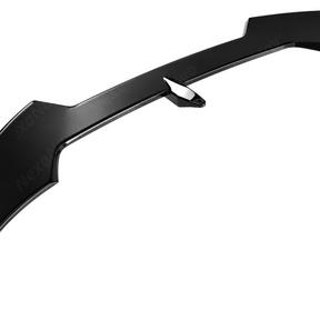 Track-focused stance of the NexaNovo VTEN gloss black spoiler accenting a Brooklyn Grey 2026 BMW F74