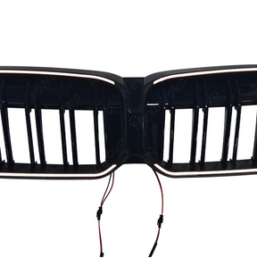 Standalone view of the uninstalled NexaNovo gloss black illuminated kidney grille for BMW 3 Series