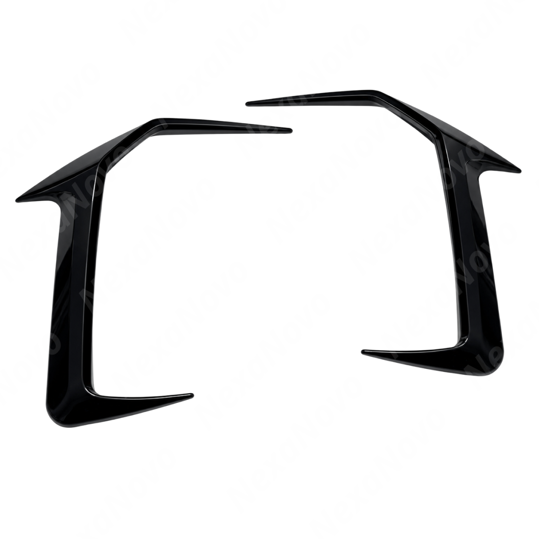 Gloss black NexaNovo VTEN front canards providing sharp contrast on a Phytonic Blue BMW 5 Series G60
