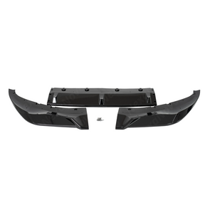 Standalone view of the uninstalled 3-piece gloss black front bumper splitter kit