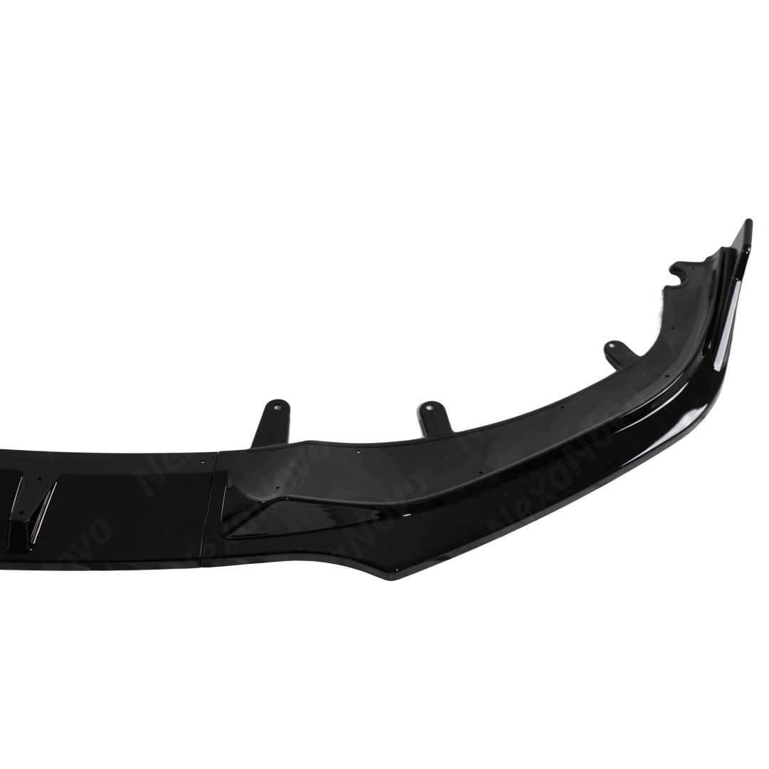 Detailed shot of the UV-resistant high-gloss clear coat on the NexaNovo 8 Series front lip