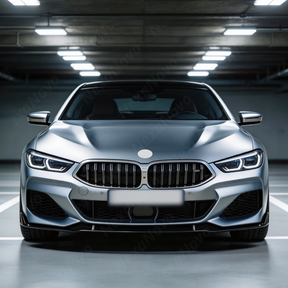 Visual lowering effect created by the NexaNovo front splitter on the BMW 8 Series G16
