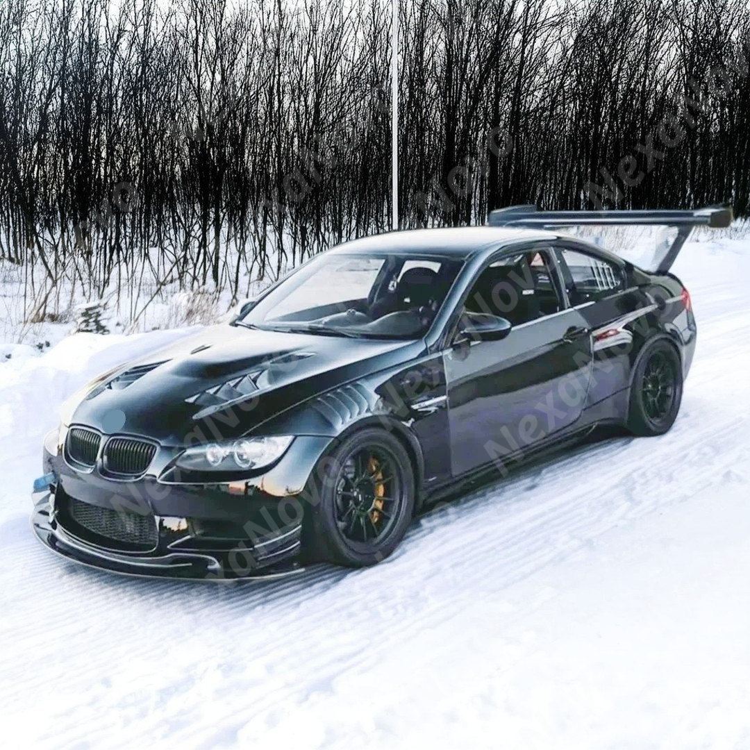 Dynamic shot of BMW E93 M3 with new NexaNovo vented fenders in garage