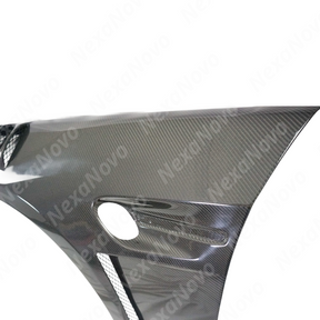 NexaNovo real carbon fiber front side vented fender on a white BMW E93 M3