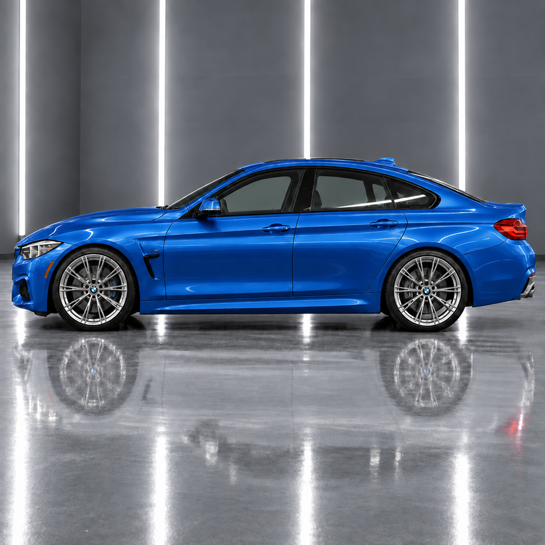 Direct side profile showcasing the sculpted M4-inspired contour lines and widened lower body stance