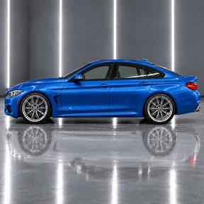 Direct side profile showcasing the sculpted M4-inspired contour lines and widened lower body stance