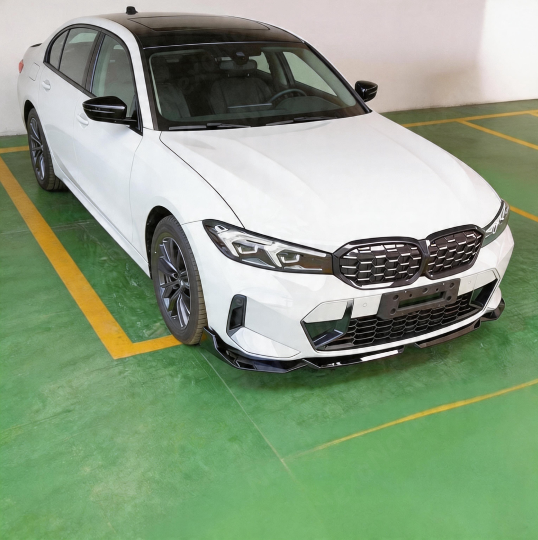 Close-up of the premium mirror-finish gloss black coating on the NexaNovo 3 Series performance splitter