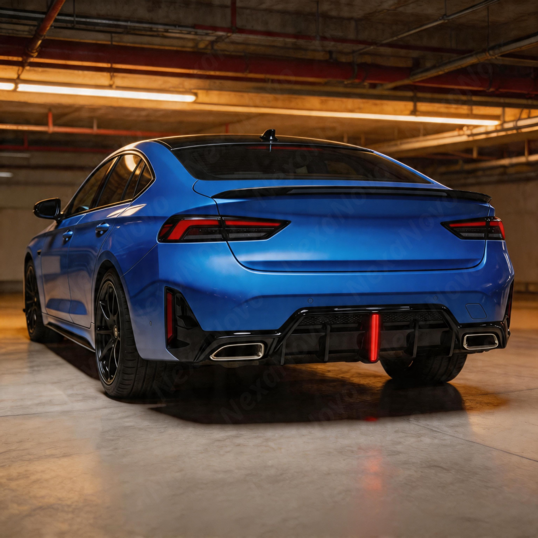 Three-quarter rear perspective showcasing the flush fitment with the LCI bumper corners