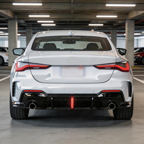 Full rear 3/4 view of a 2023 BMW M440i Coupe featuring the NexaNovo LED diffuser kit