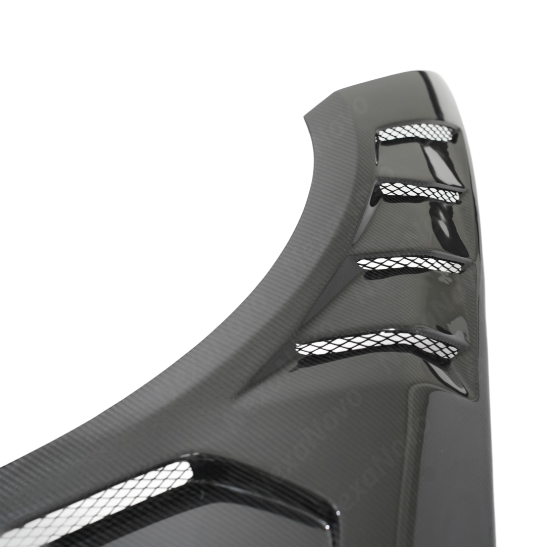 Standalone view of the uninstalled pair (left and right) NexaNovo carbon fiber fender trim