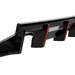 Close-up of the precision exhaust tip cutouts surrounding quad tips on the NexaNovo G87 rear diffuser
