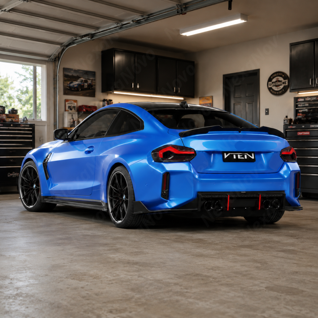 Ground-level shot showcasing the sleek, track-ready stance of the NexaNovo VTEN side splitters