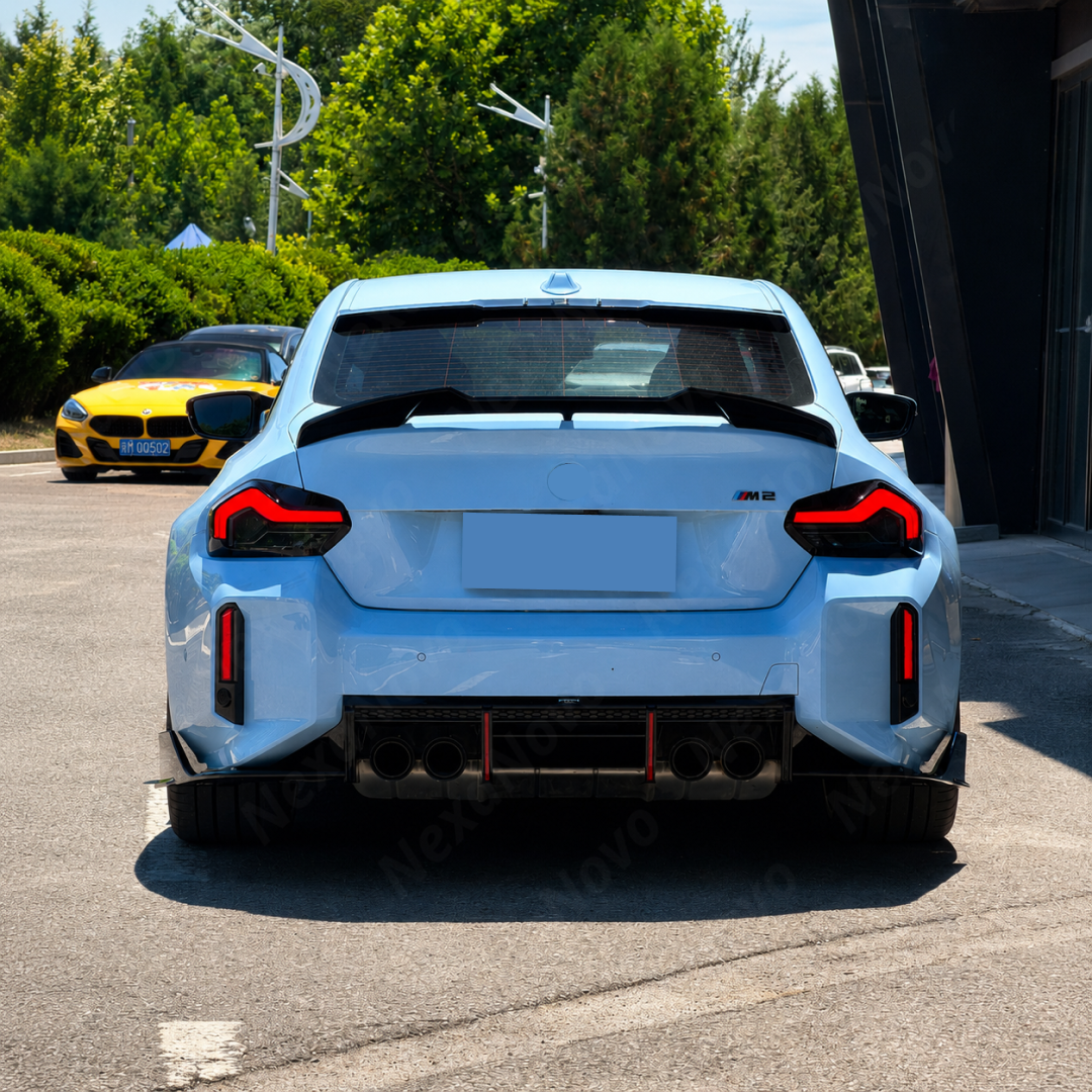VTEN style gloss black wing spoiler by NexaNovo installed on a 2023 BMW M2 G87