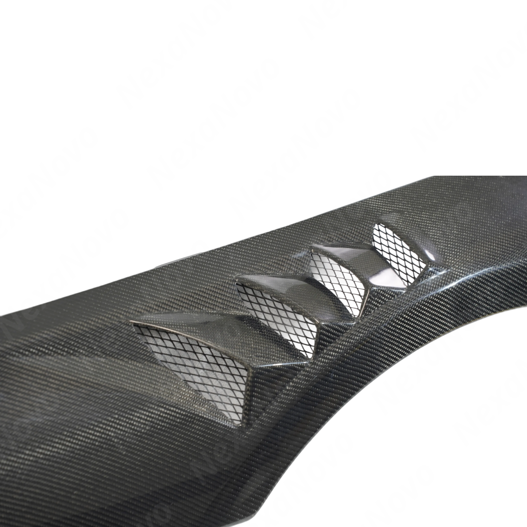 Rear view of uninstalled NexaNovo carbon fiber fender showing internal structure