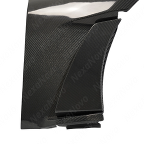 Uninstalled NexaNovo N style carbon fiber fender pair, showing mounting points