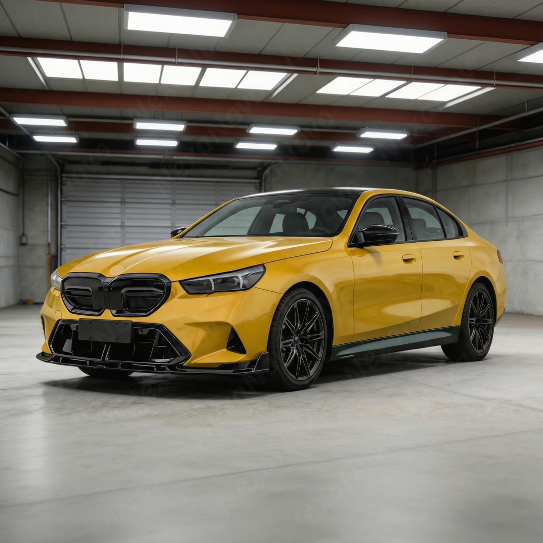 NexaNovo gloss black front bumper lip splitter installed on a 2024 BMW M5 G90
