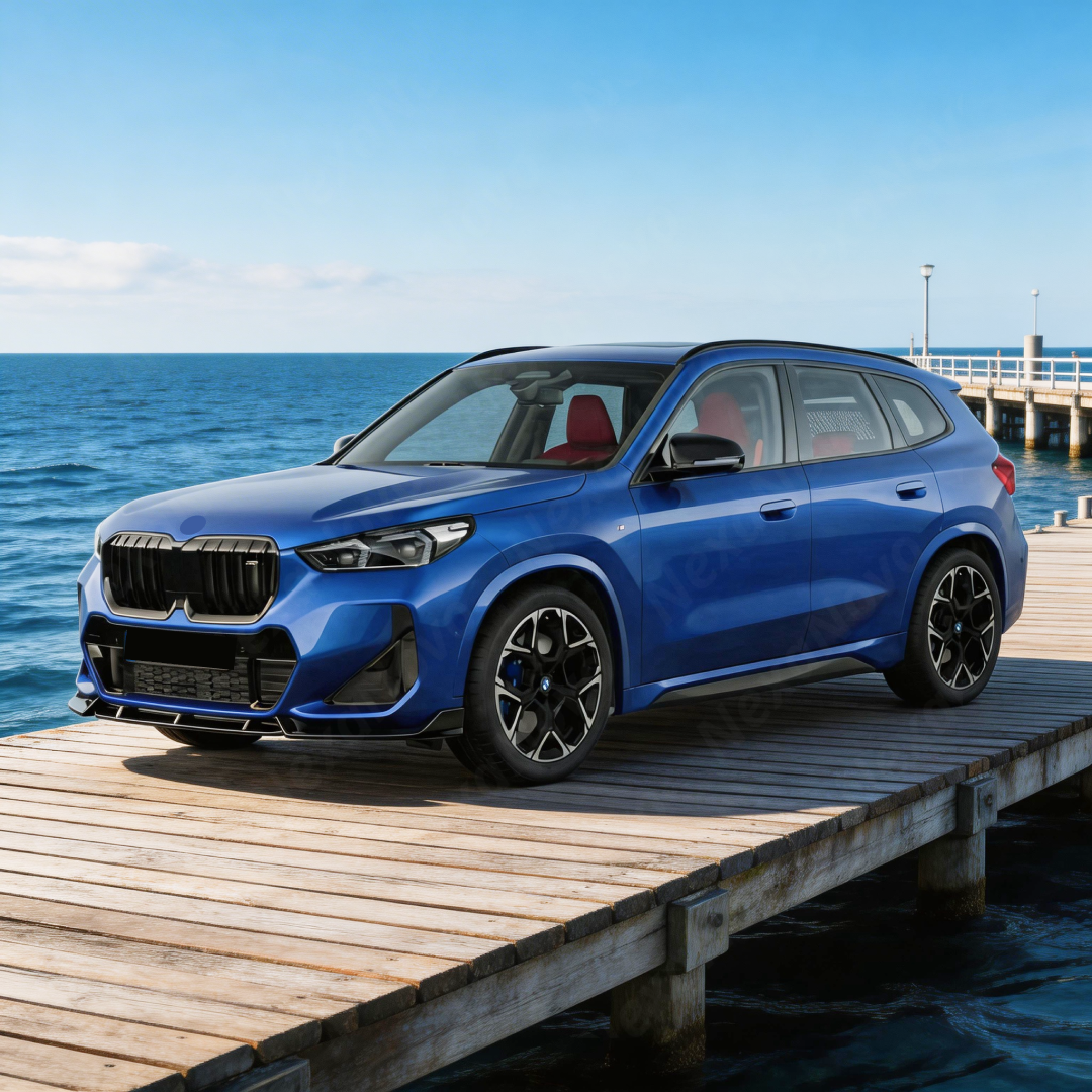 Close-up of the premium mirror-finish gloss black coating on the NexaNovo X1 front splitter