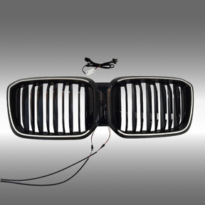 NexaNovo gloss black double-slat LED illuminated grille glowing on a 2019 BMW X3 G01