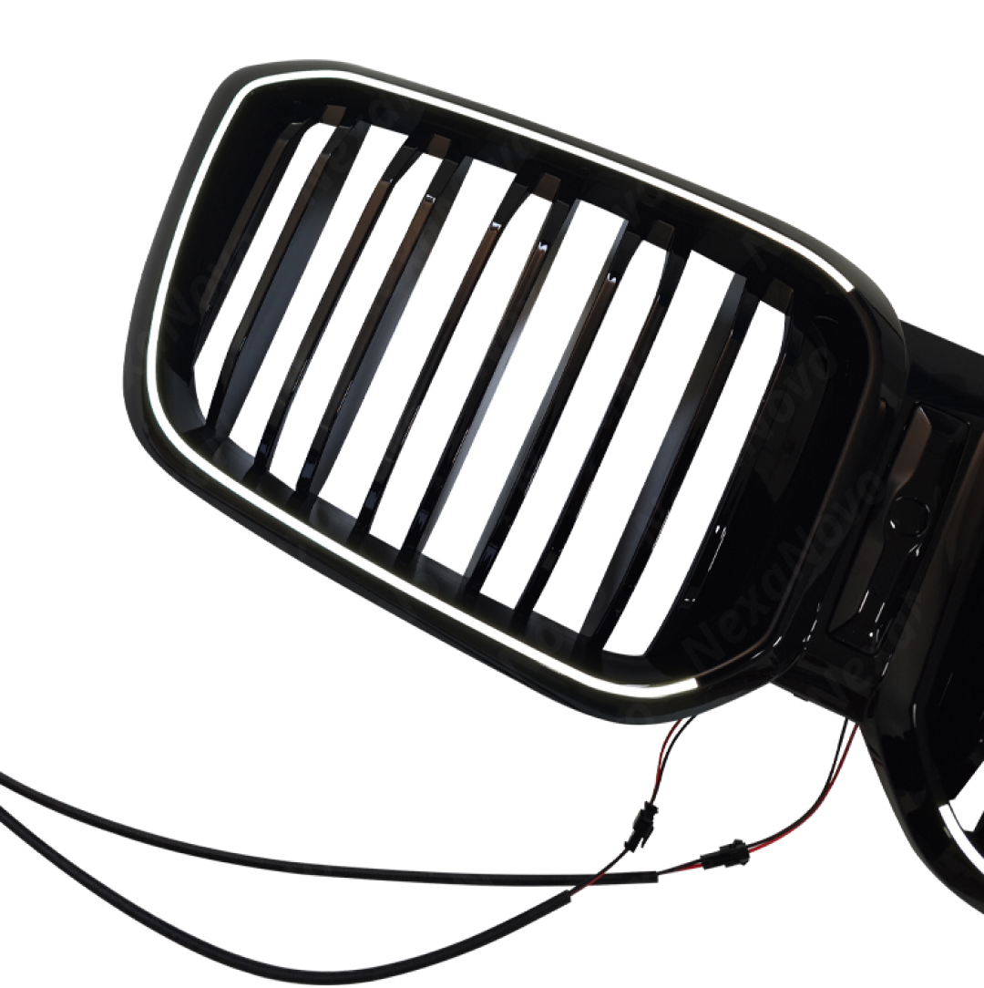 Standalone view of the uninstalled NexaNovo gloss black illuminated grille for BMW X3 G01