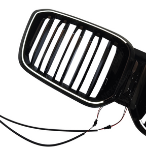 Standalone view of the uninstalled NexaNovo gloss black illuminated grille for BMW X3 G01