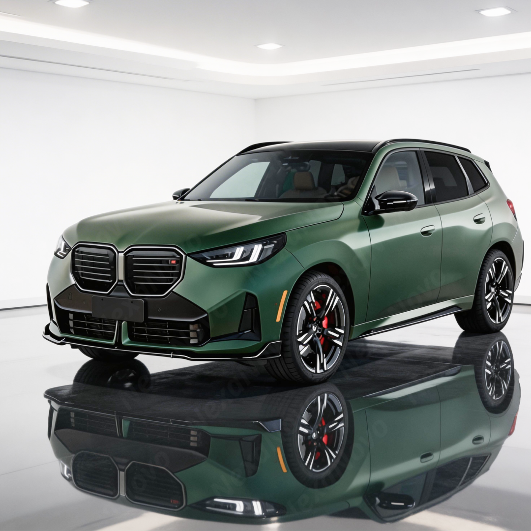 Direct front-facing view of the NexaNovo aerodynamic gloss black splitter for BMW X3 G45