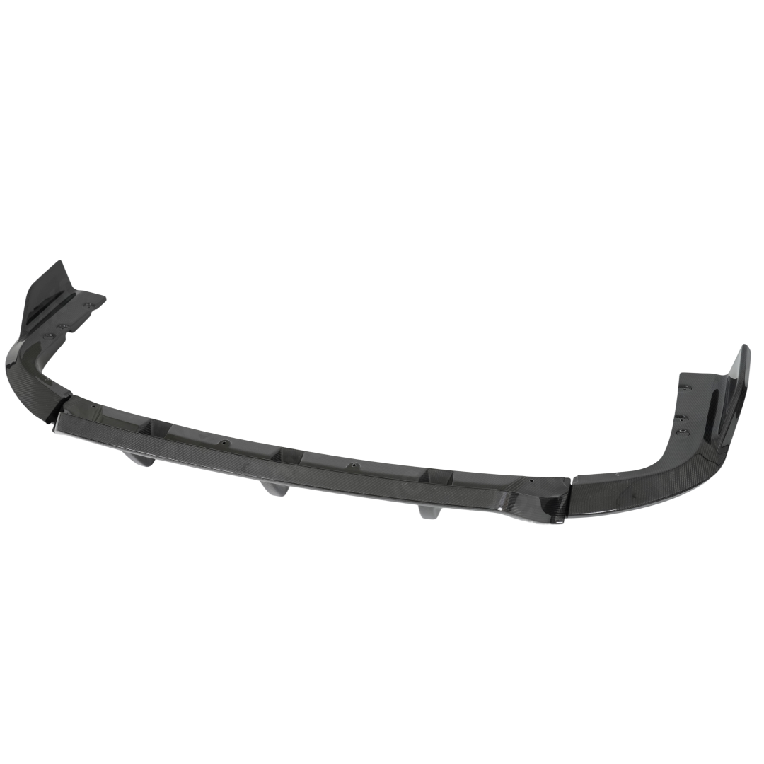 Standalone view of the uninstalled NexaNovo double-sided real carbon fiber rear bumper lip