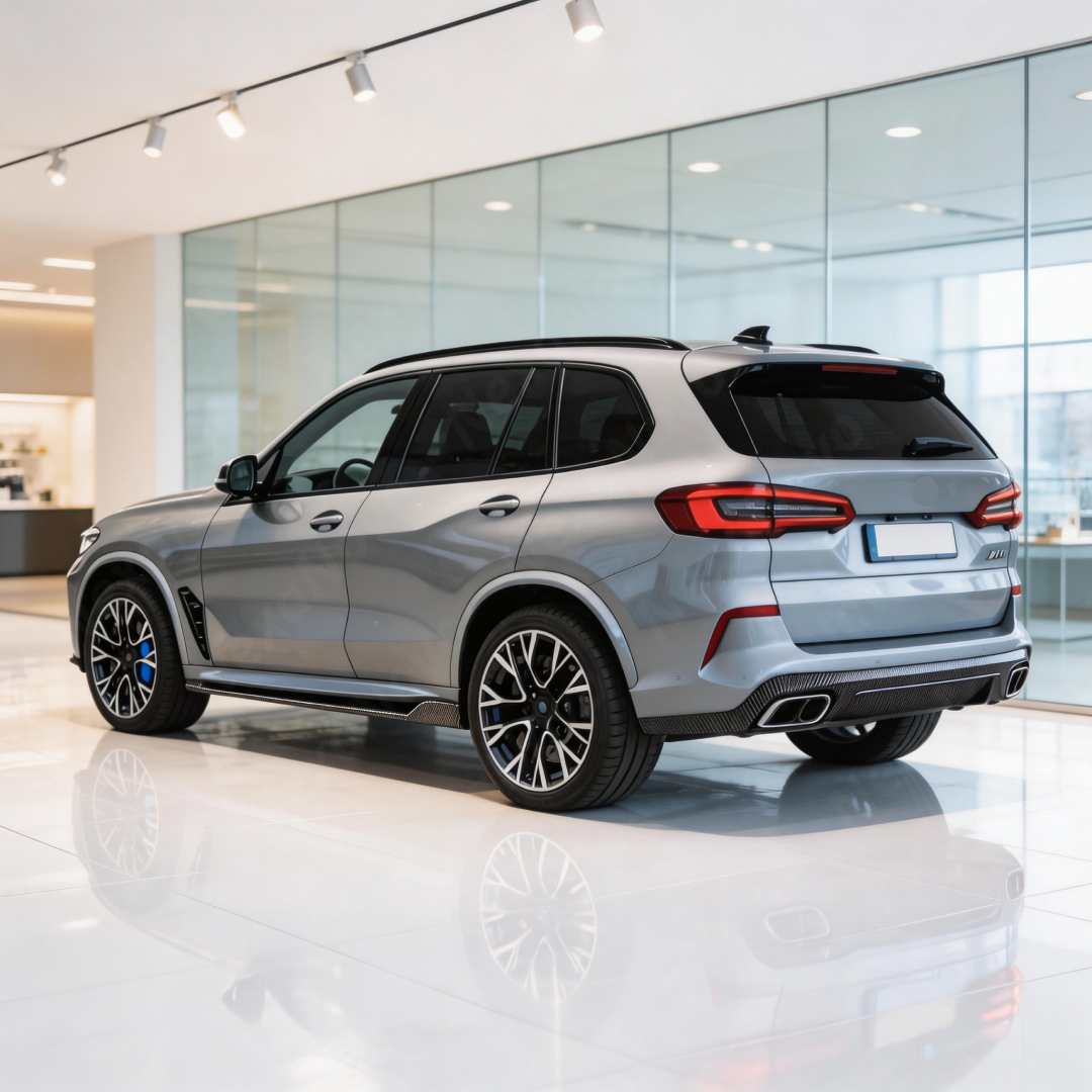 NexaNovo real carbon fiber side skirt splitters installed on a 2019 BMW X5 G05