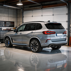 Direct side profile of the NexaNovo authentic carbon fiber side extensions for 2019-2022 BMW X5