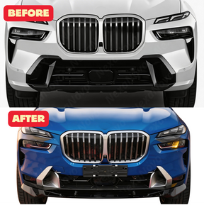 Close-up of the premium mirror-finish gloss black coating on the NexaNovo X7 front lip