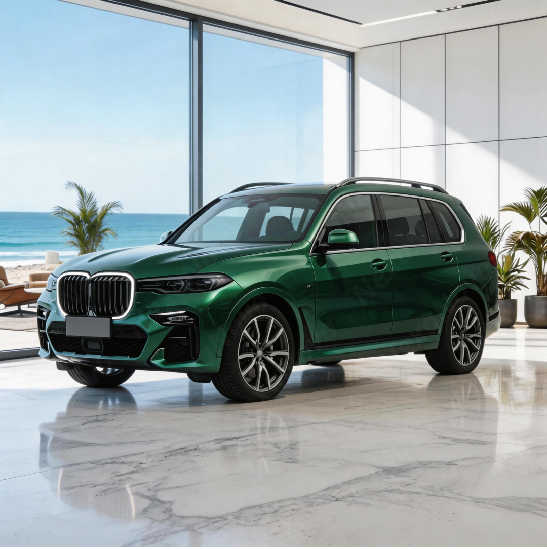 Front-end shot emphasizing the oversized, modern XM-inspired design for the BMW G07 X7