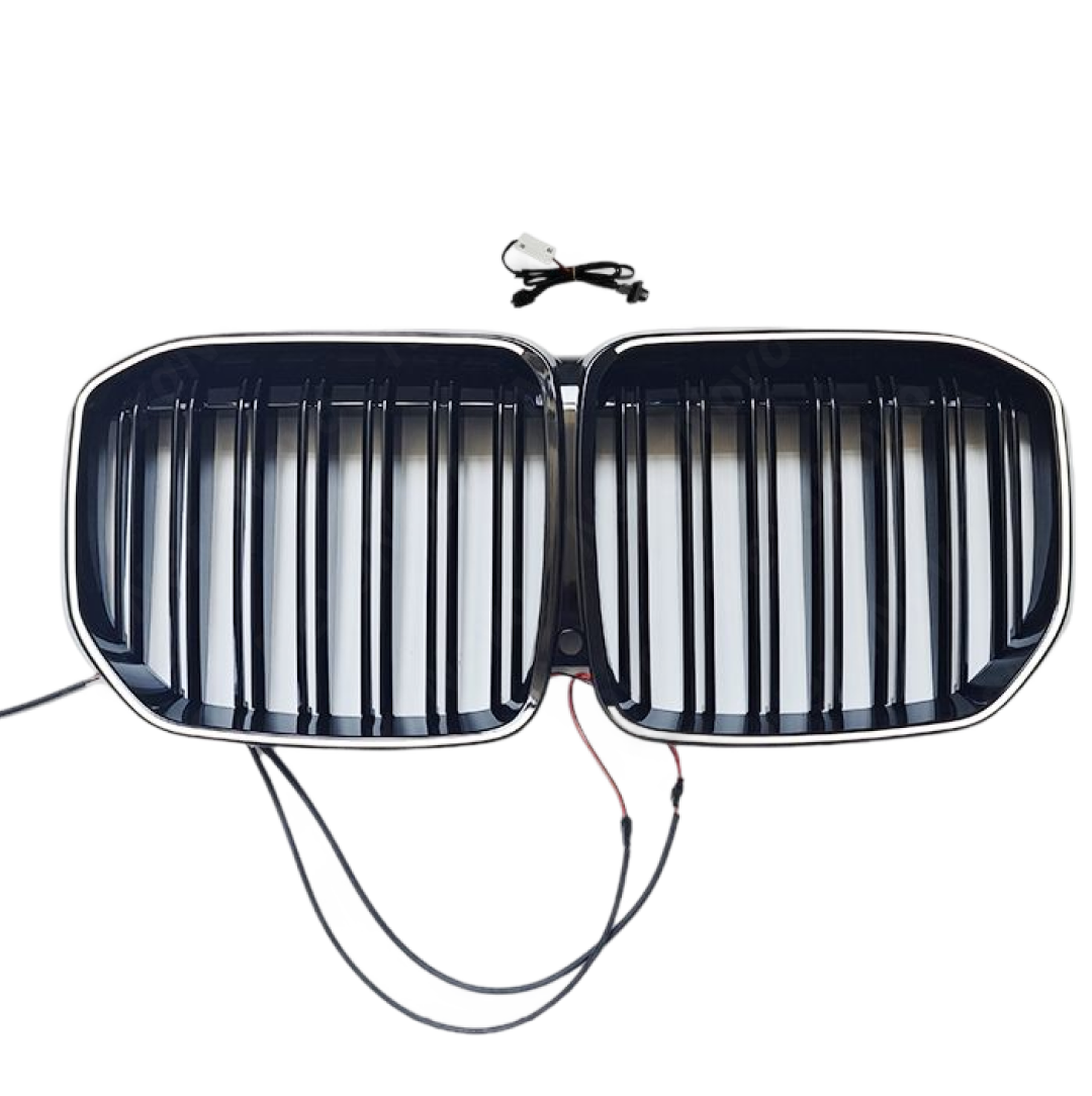 Angled side perspective showing the deep-set vertical slats of the NexaNovo X7 grille