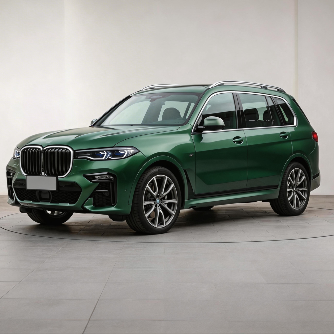 Direct front view of the NexaNovo XM style gloss black illuminated grille for 2019-2022 BMW X7