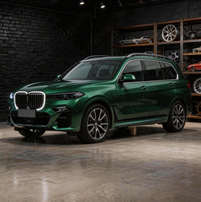 High-intensity LED glow of the NexaNovo illuminated kidney grille at night on a BMW X7